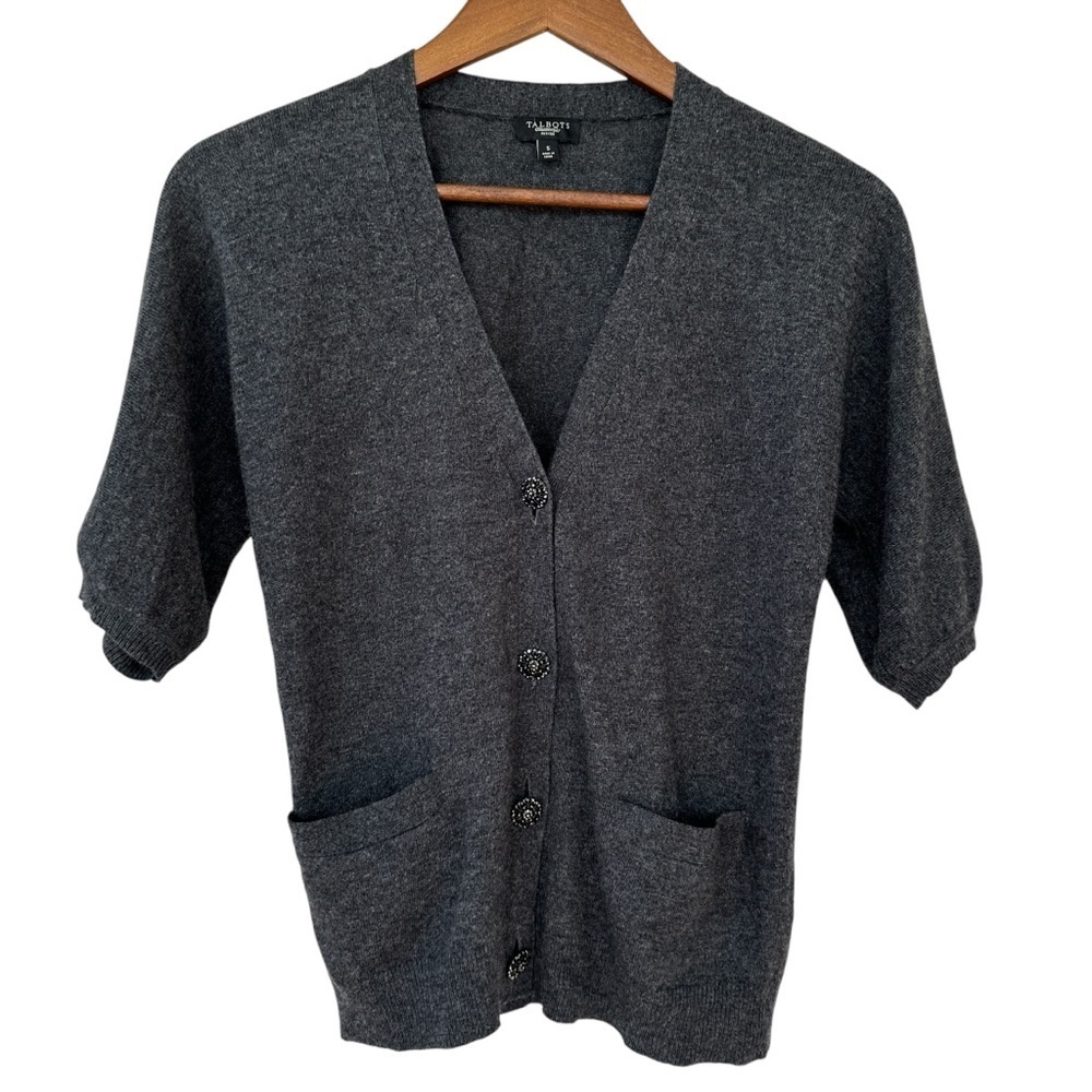 Talbots cardigan with short sleeves, v-neck, loose fit, wool/cashmere blend